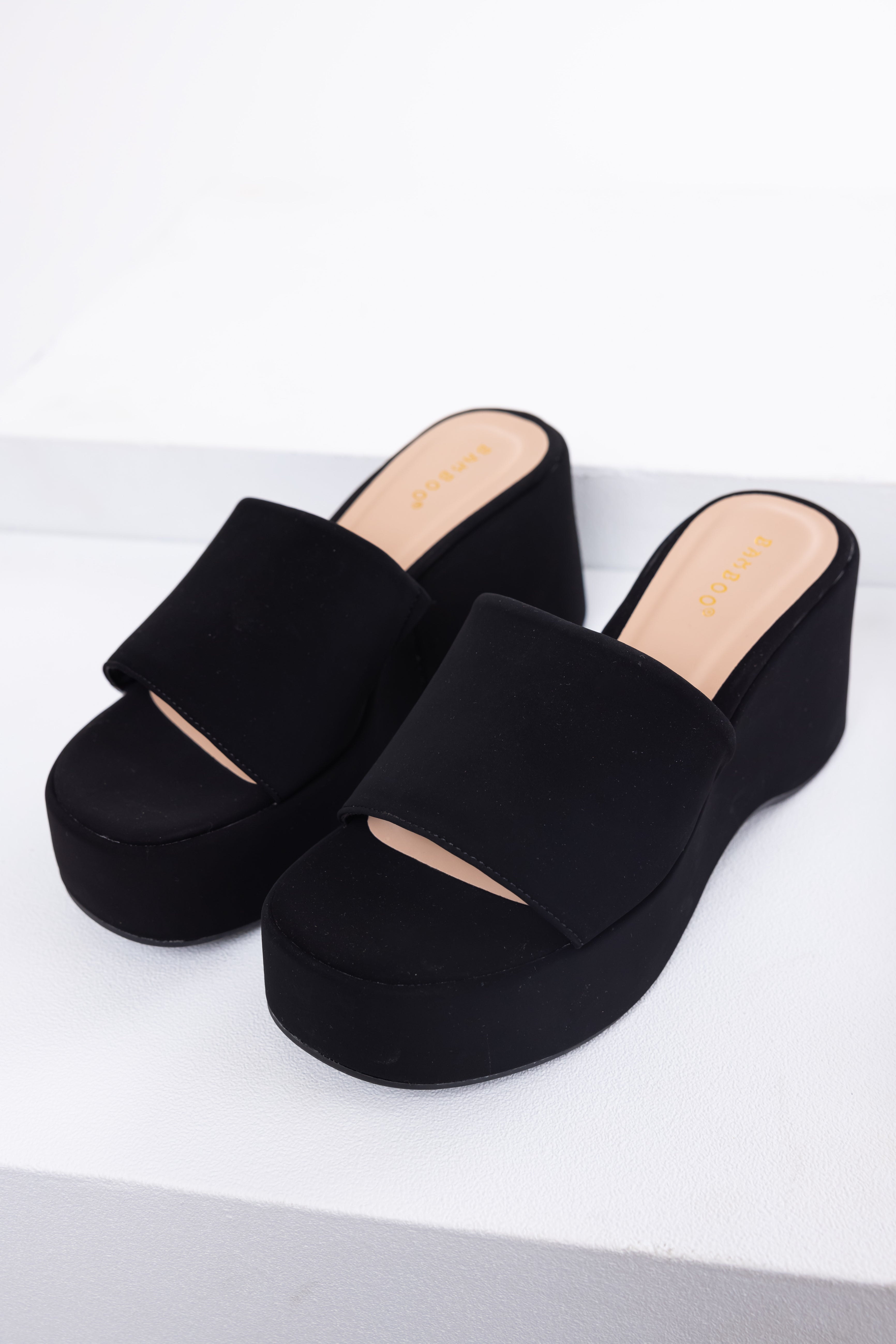 Women's Black Suede Platform Wedge Sandals