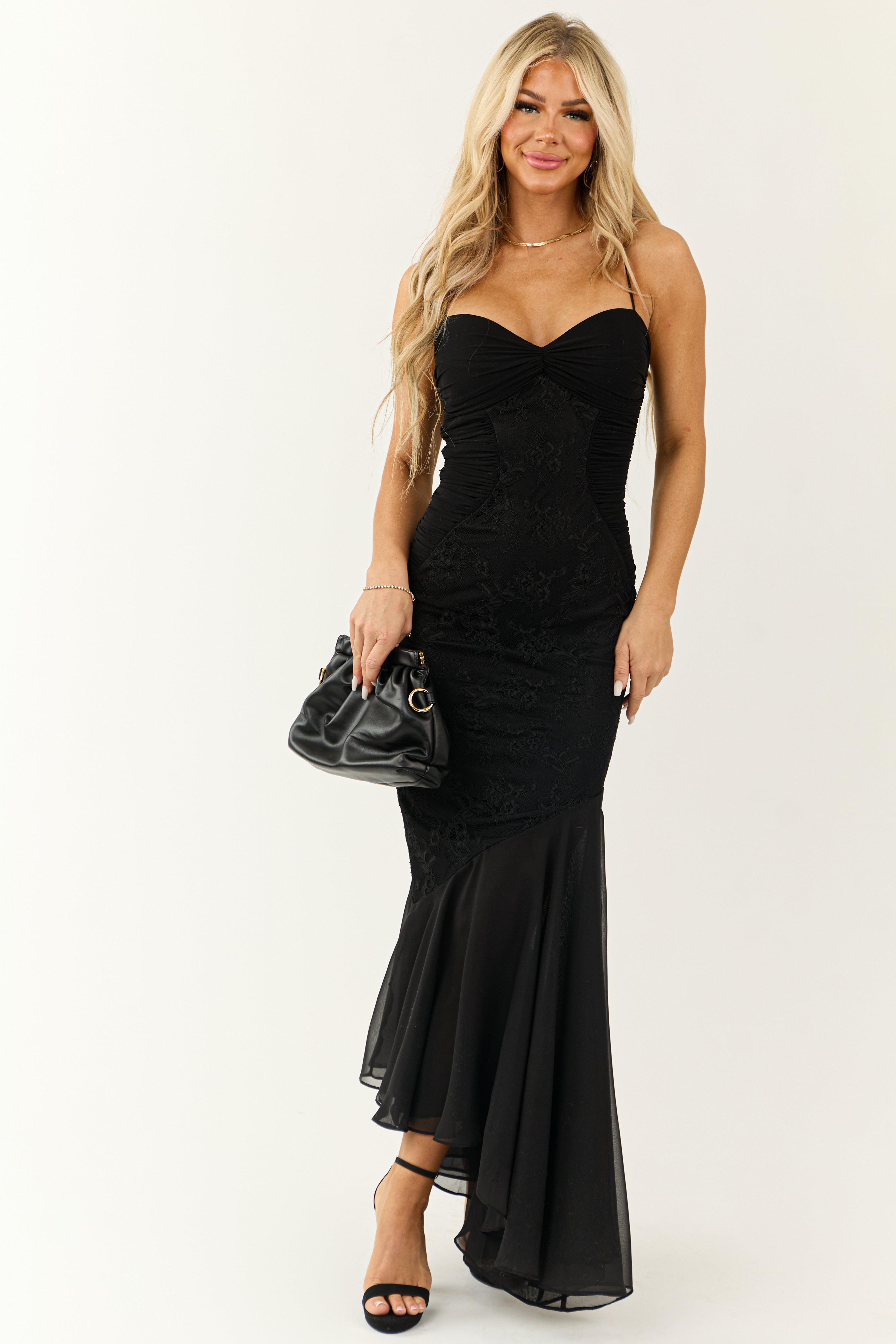 Women's Black Sleeveless Asymmetrical-Hem Maxi Dress