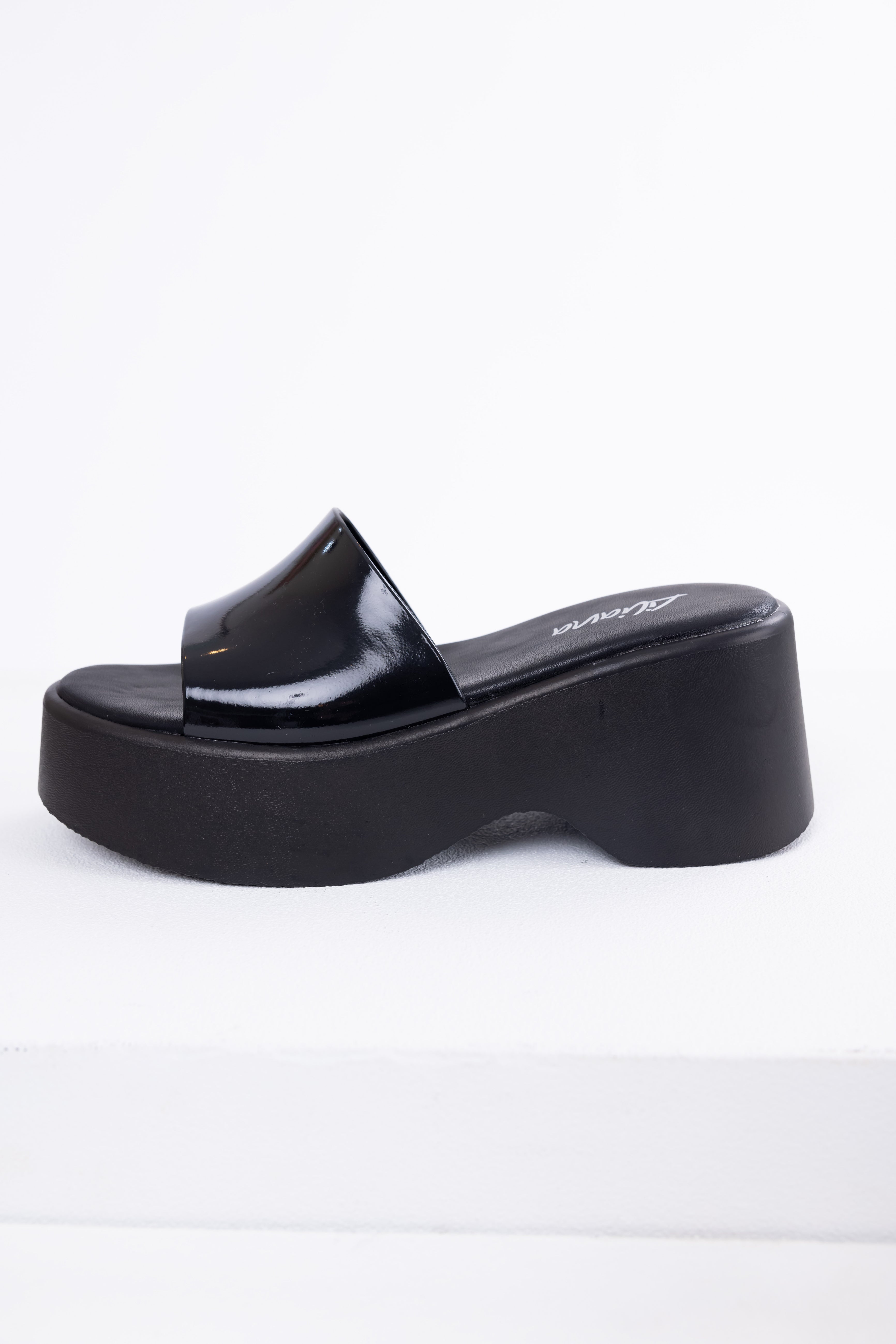 Women's Black Single-Band Platform Wedge Sandals