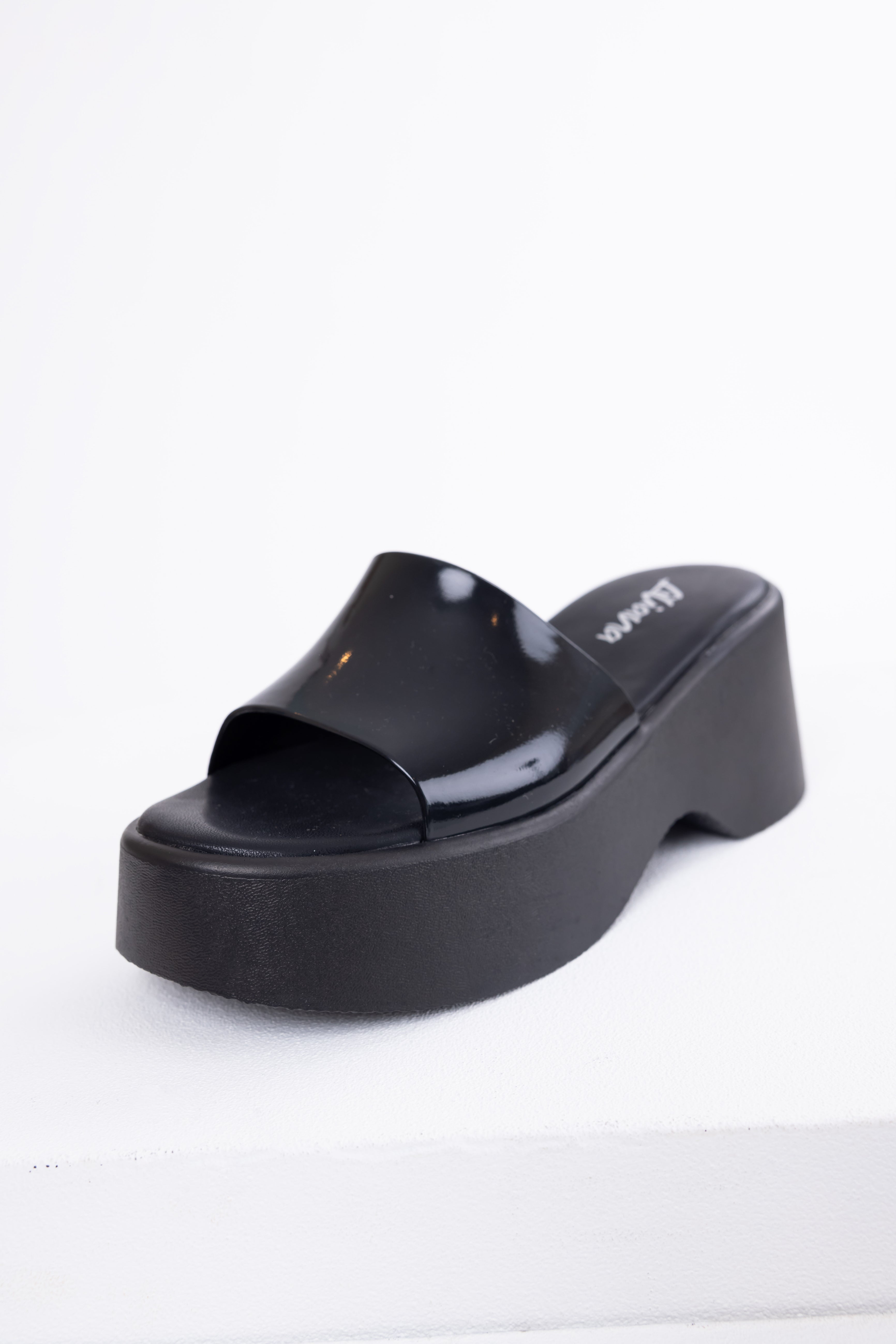 Women's Black Single-Band Platform Wedge Sandals
