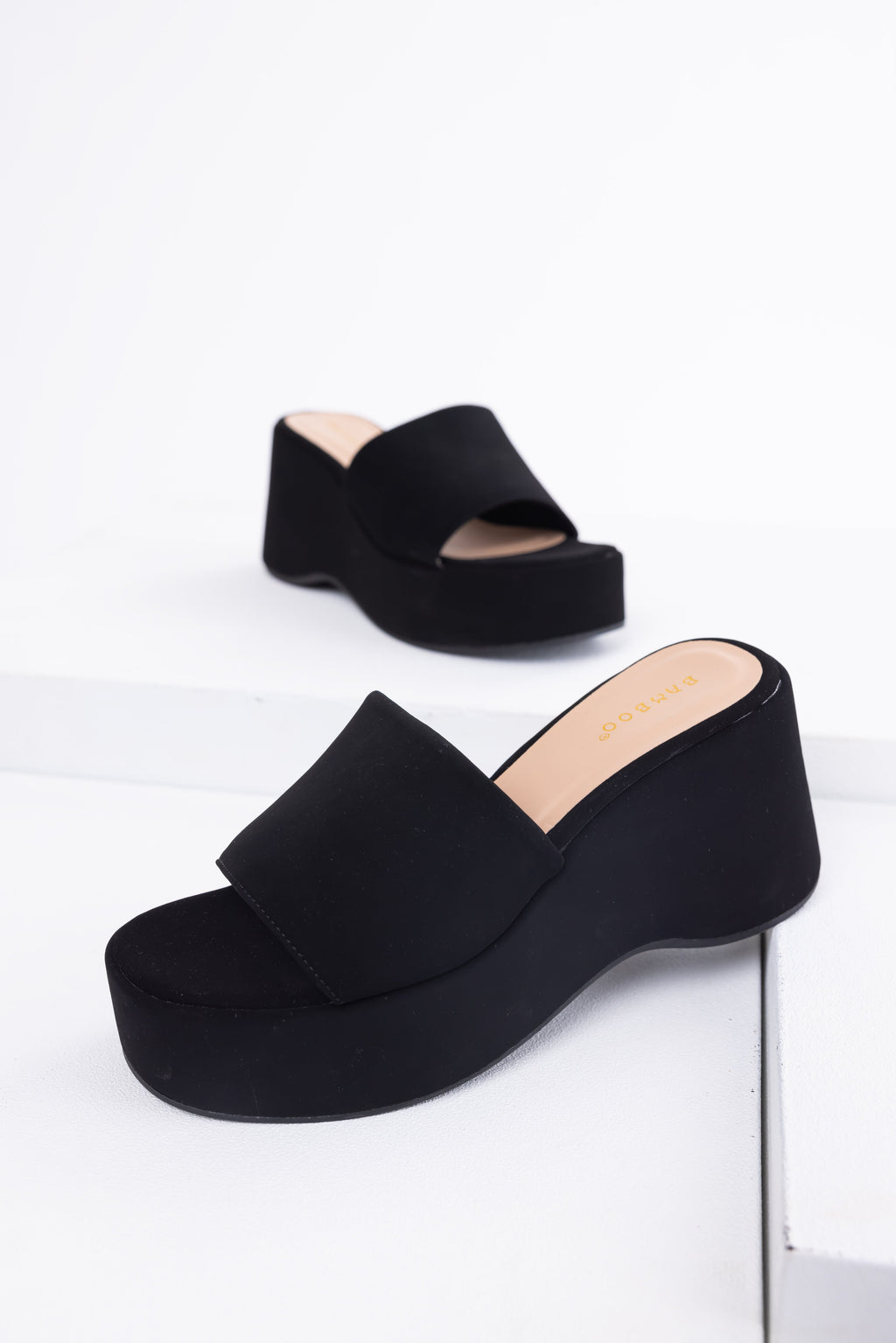 Women's Black Suede Platform Wedge Sandals
