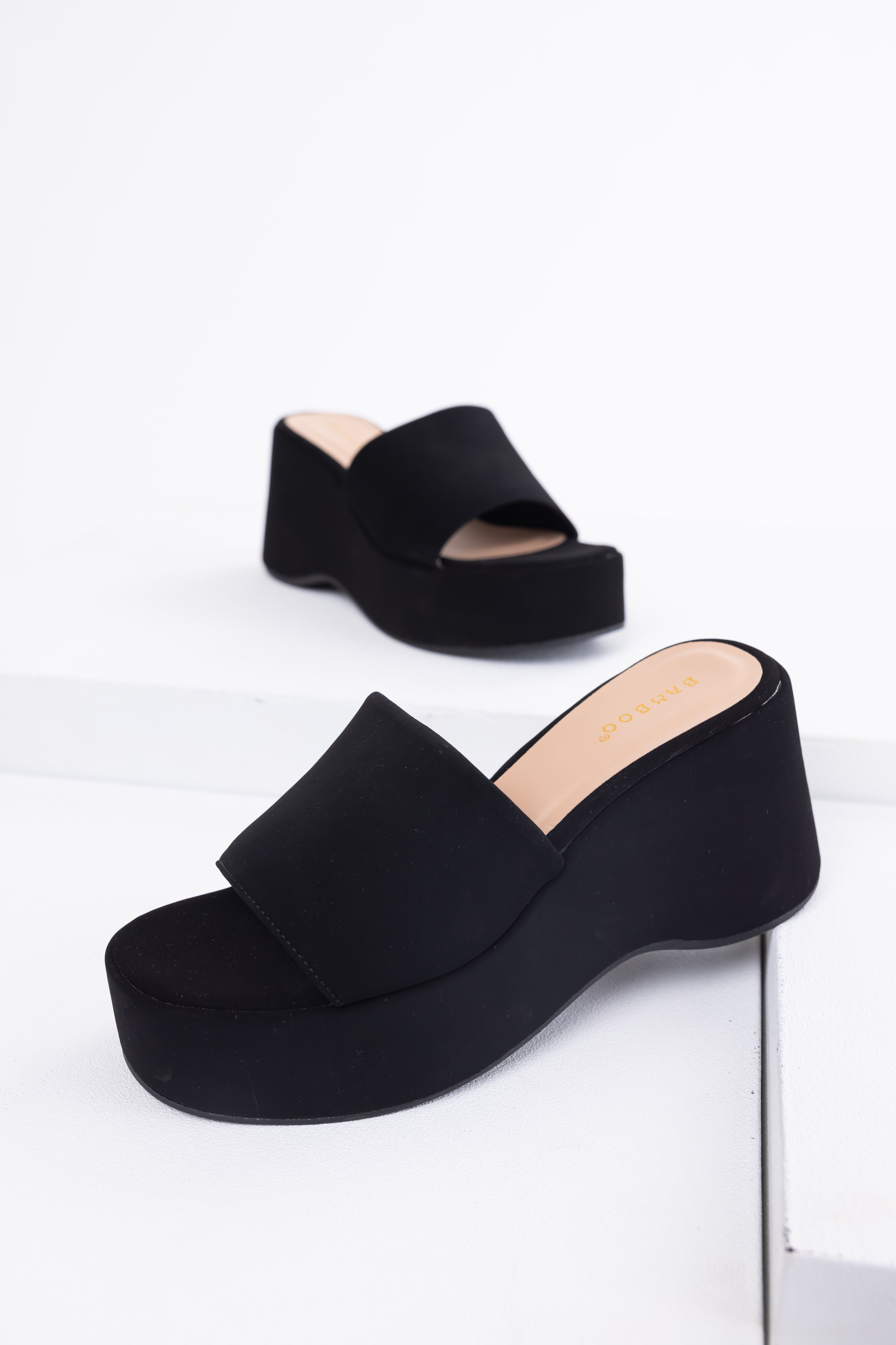 Women's Black Suede Platform Wedge Sandals