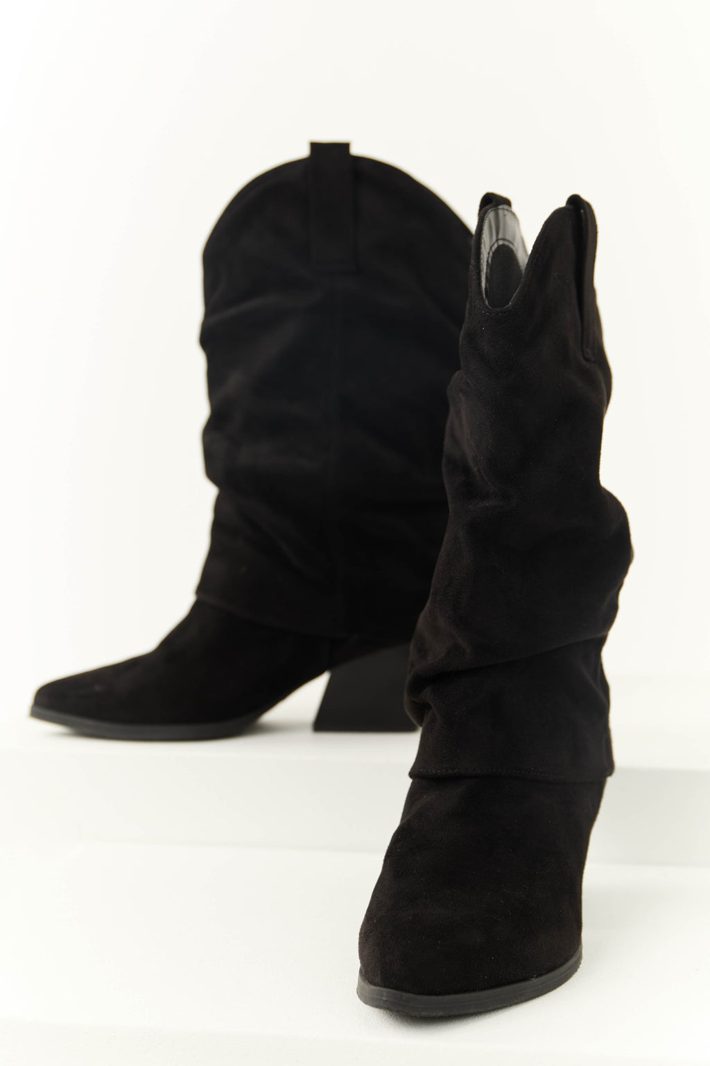 Women's Black Slouchy Mid-Calf Pointed-Toe Boots
