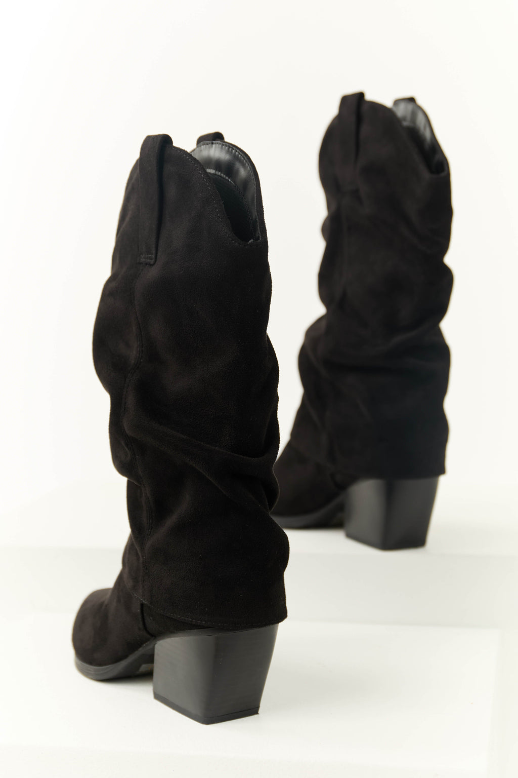 Women's Black Slouchy Mid-Calf Pointed-Toe Boots