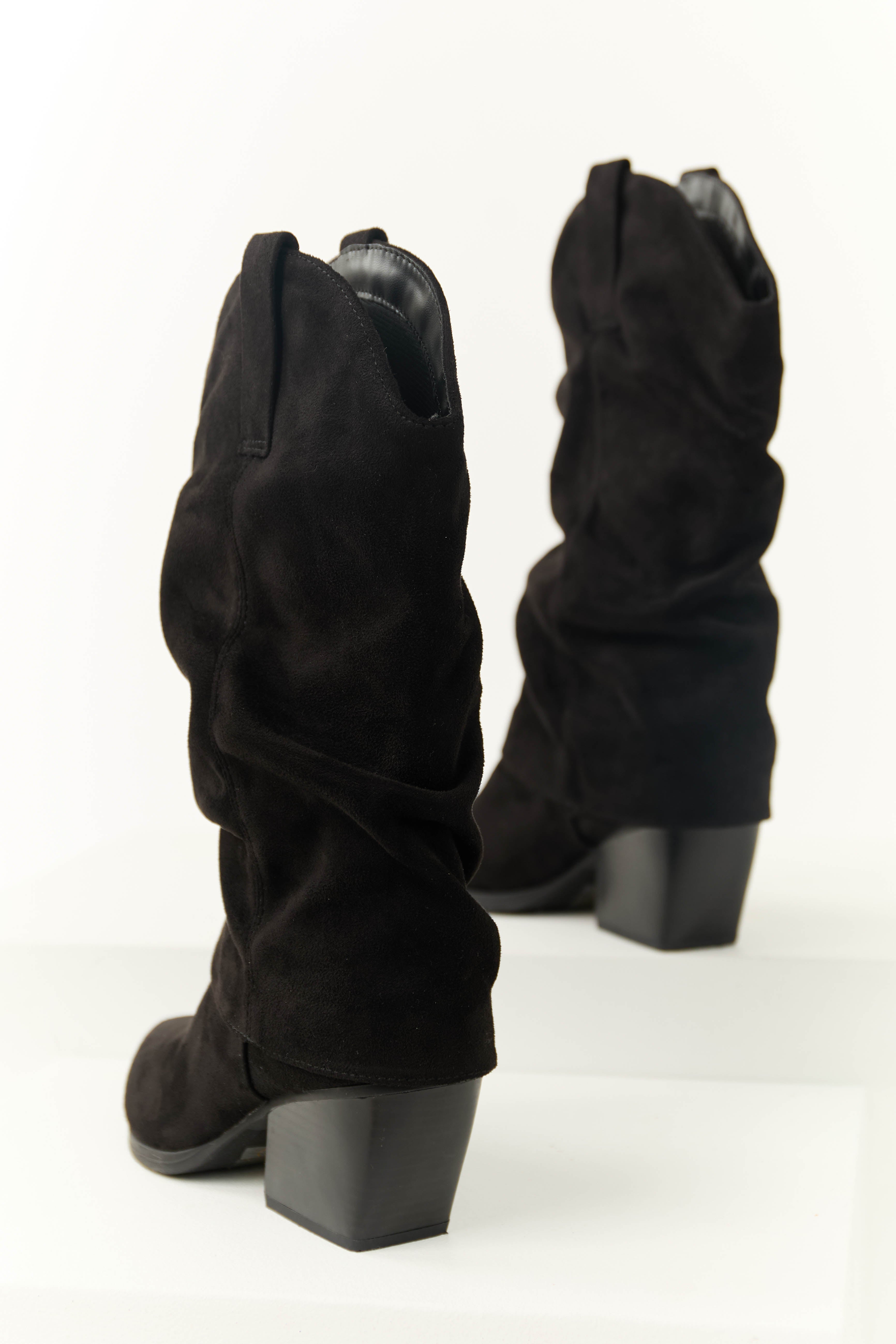 Women's Black Slouchy Mid-Calf Pointed-Toe Boots