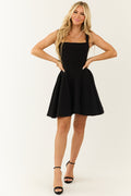 Women's Black Sleeveless Mini Dress with Side Puff Detail