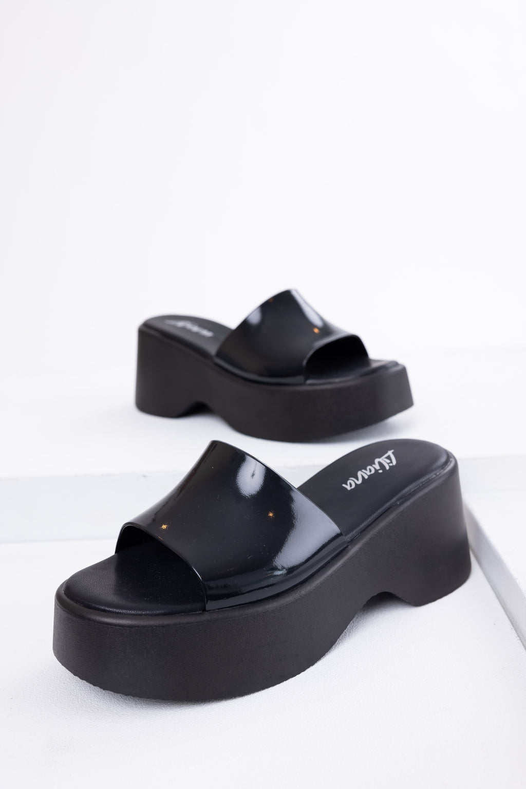 Women's Black Single-Band Platform Wedge Sandals