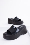 Women's Black Single-Band Platform Wedge Sandals