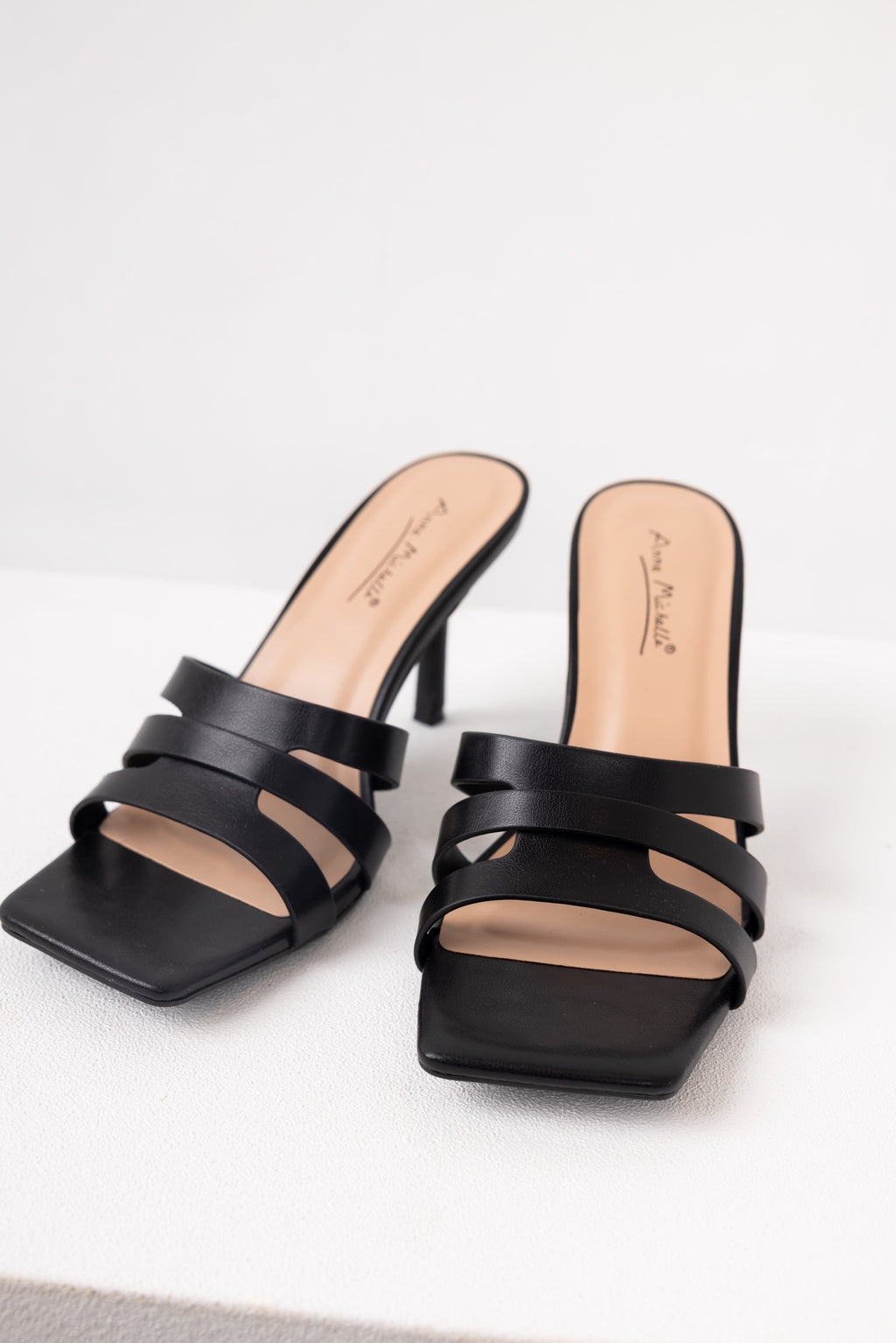 Women's Black Square-Toe Cutout Strap Heels