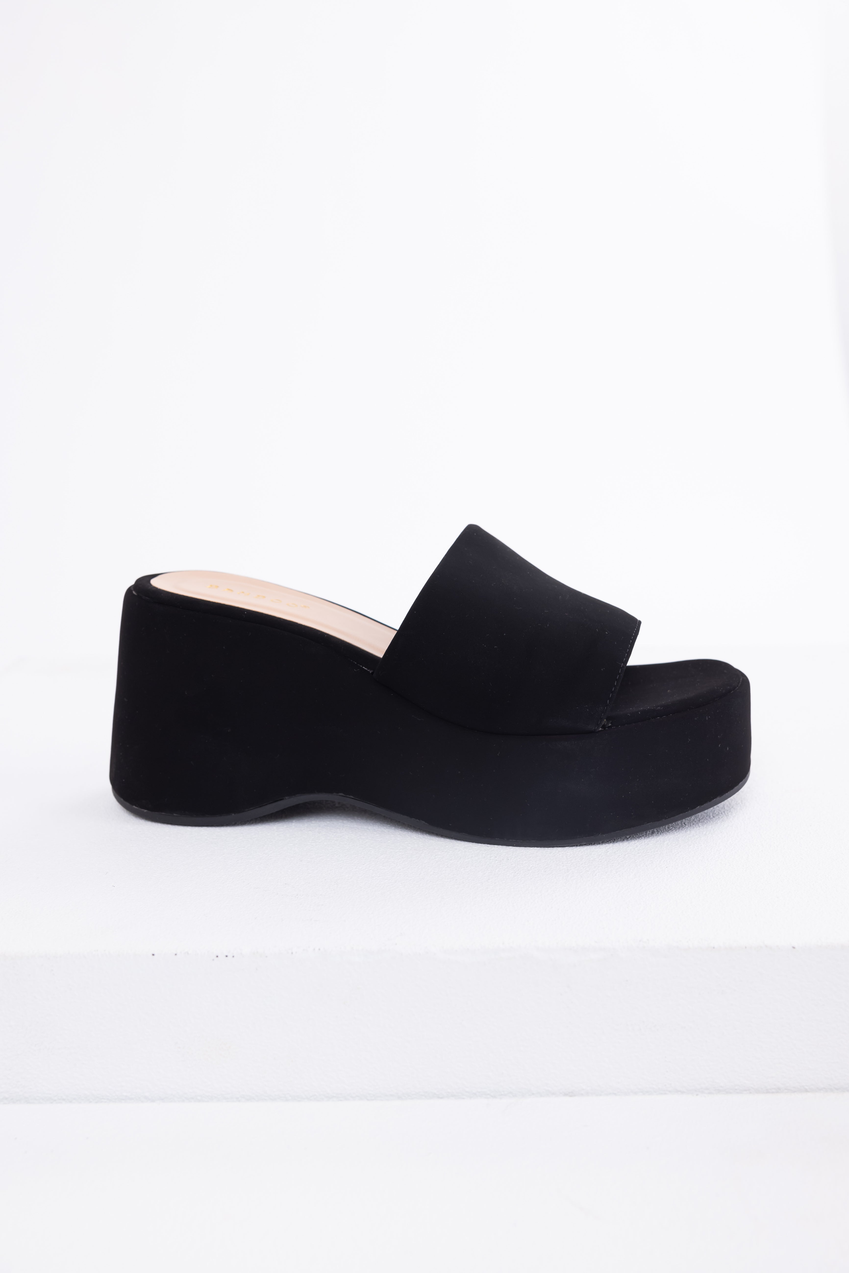 Women's Black Suede Platform Wedge Sandals