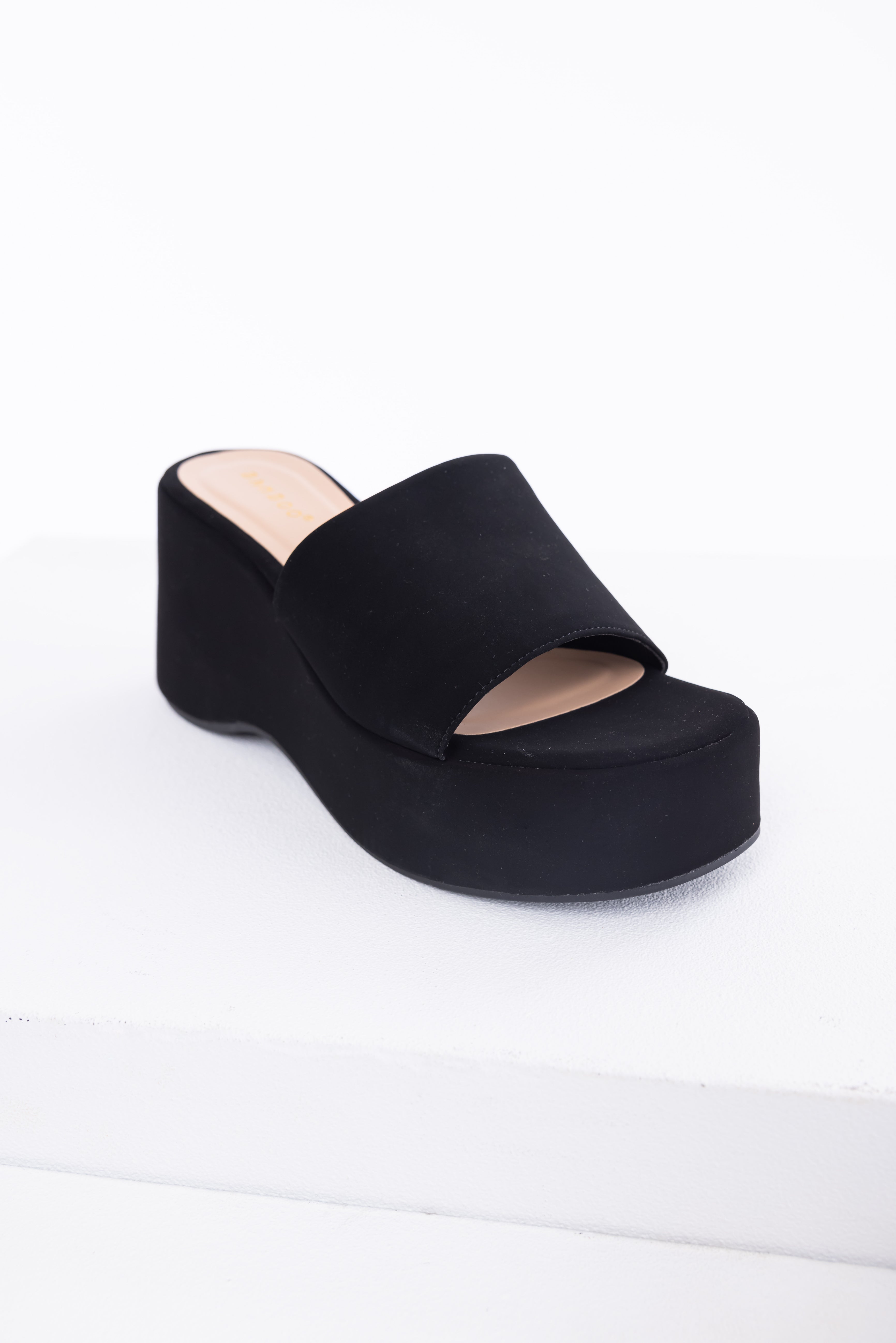 Women's Black Suede Platform Wedge Sandals