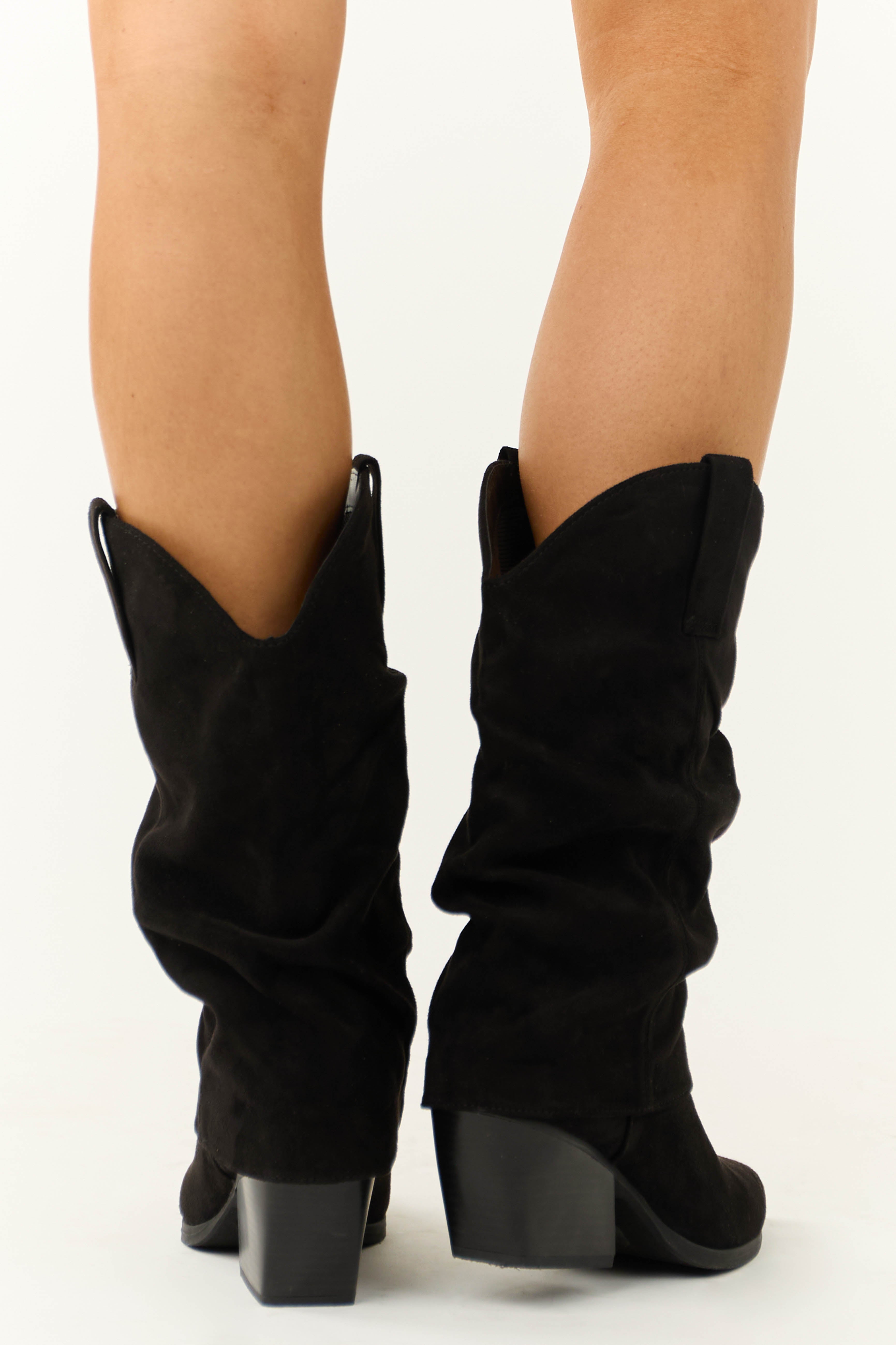 Women's Black Slouchy Mid-Calf Pointed-Toe Boots