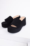 Women's Black Suede Platform Wedge Sandals