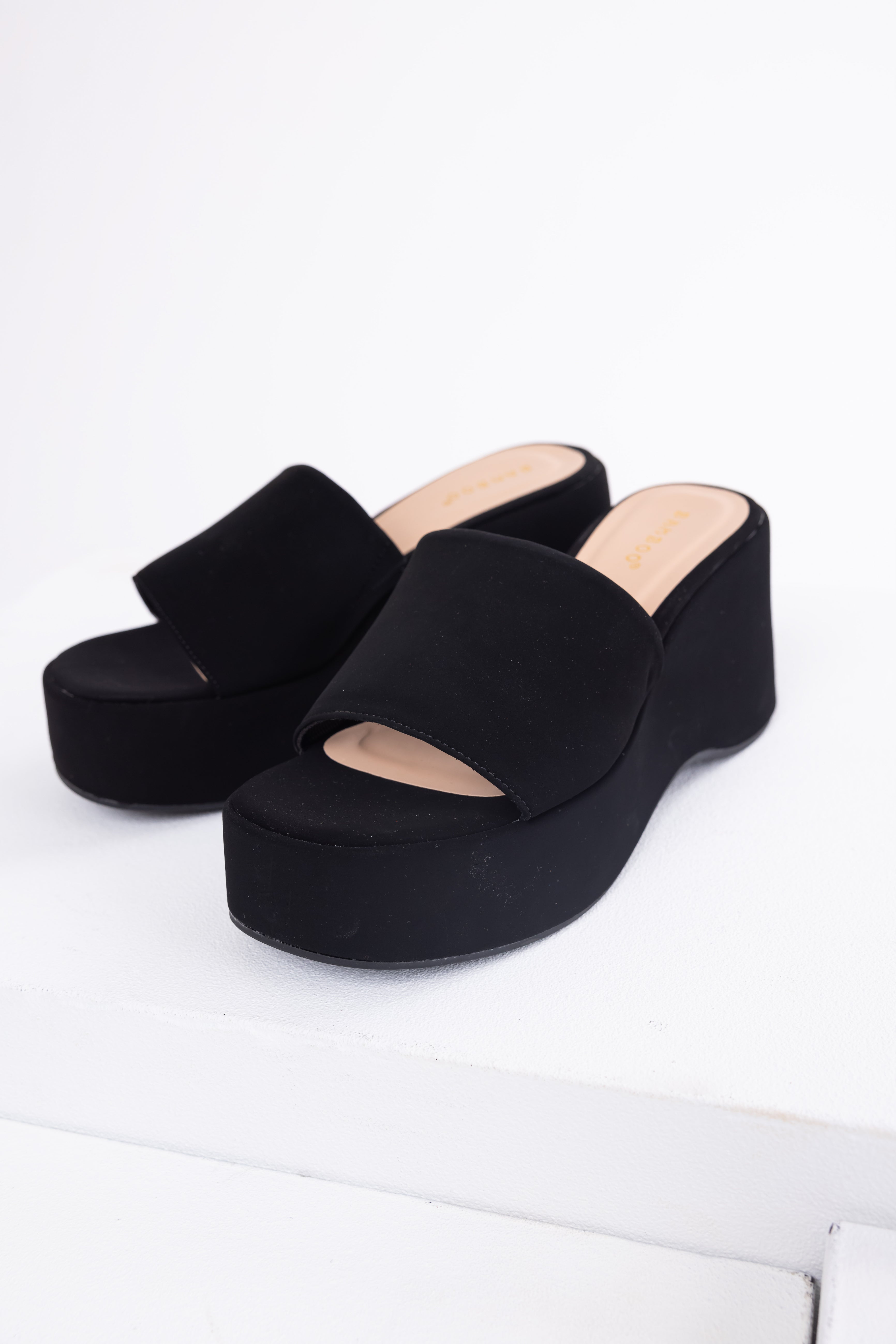 Women's Black Suede Platform Wedge Sandals