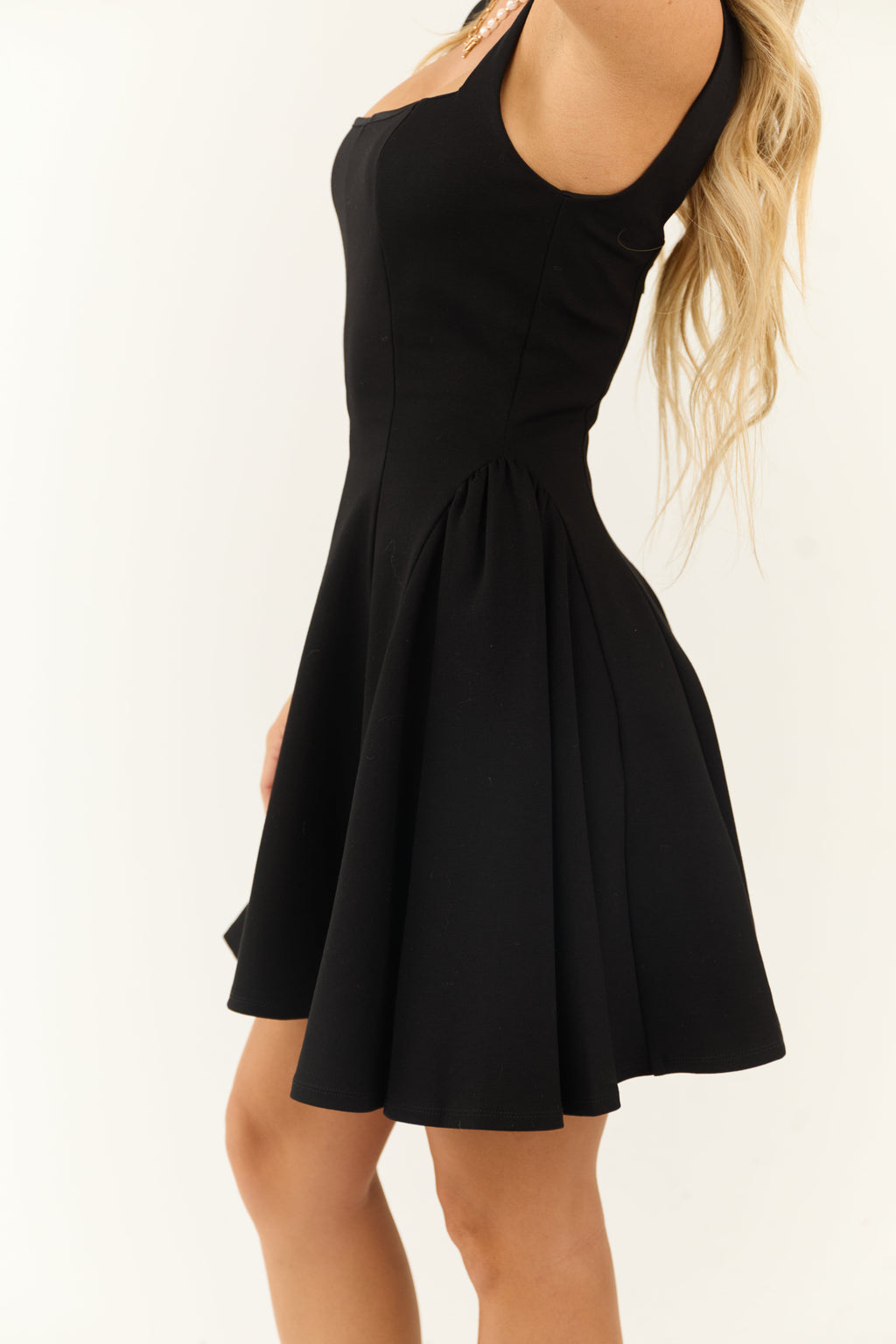 Women's Black Sleeveless Mini Dress with Side Puff Detail