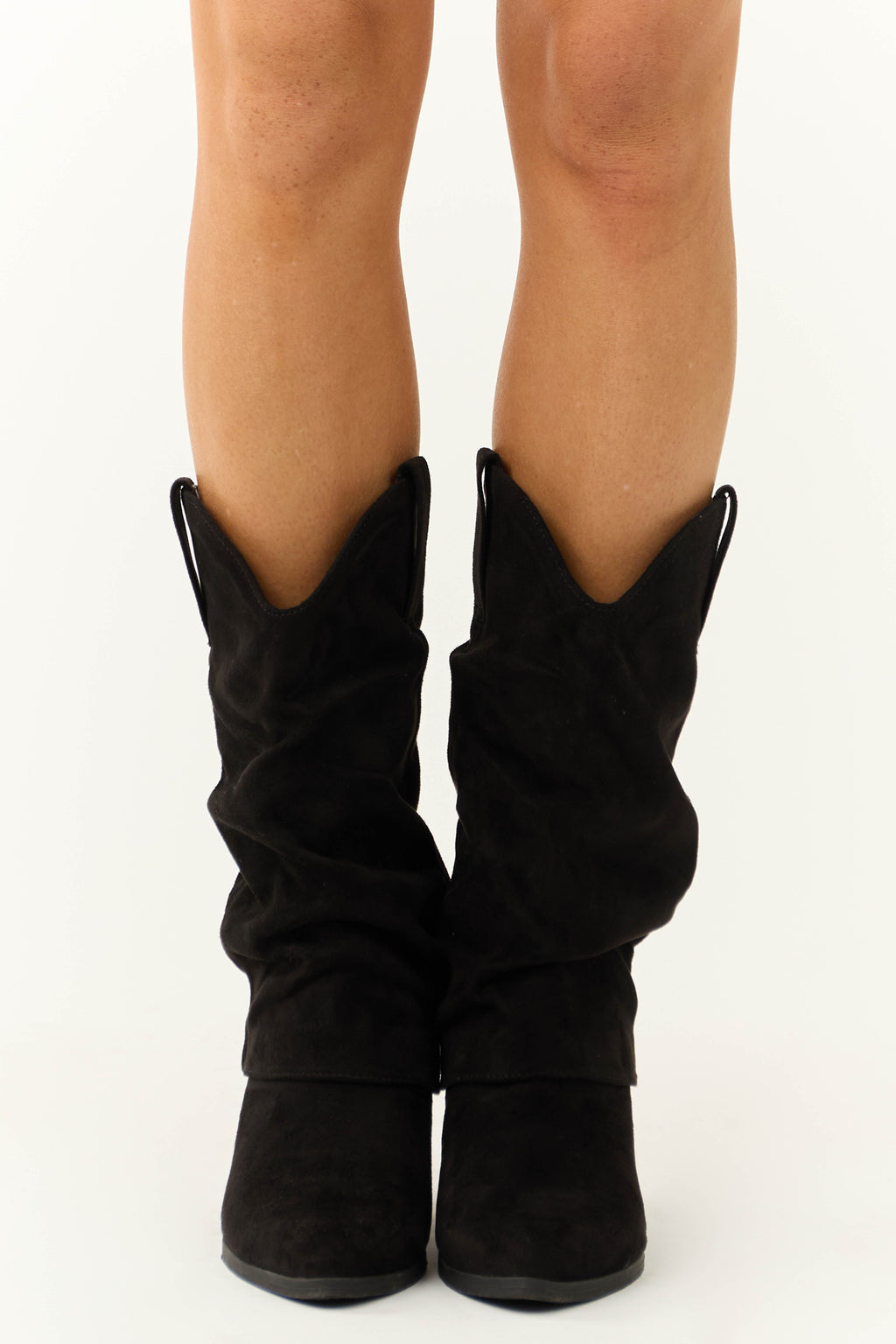 Women's Black Slouchy Mid-Calf Pointed-Toe Boots