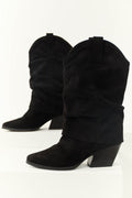 Women's Black Slouchy Mid-Calf Pointed-Toe Boots