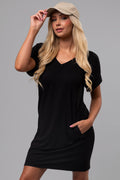 Women's Black V-Neck Short-Sleeve Mini Dress